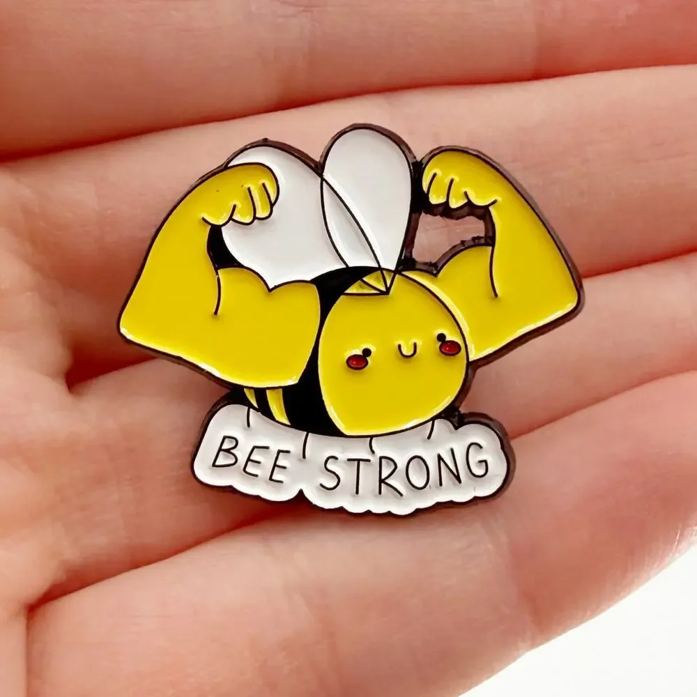 Bee Strong Pun Motivational Soft Enamel Pin, Mental Health
